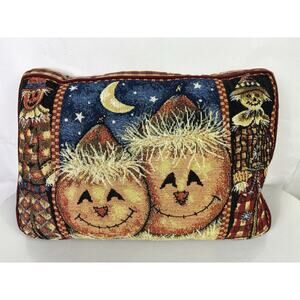 Halloween Tapestry Throw Pillow Pumpkins Scarecrows Moonlight Fall Decor